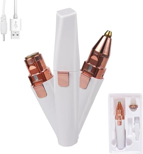 2 in1 Augenbrauen Trimmer, USB Augenbrauenrasierer Elektrisch, Schmerzfreie Augenbrauen Epilierer Damen, Kompakt und praktisch zum Mitnehmen für Frauen Augenbrauen/Gesicht/Körper, Weiß