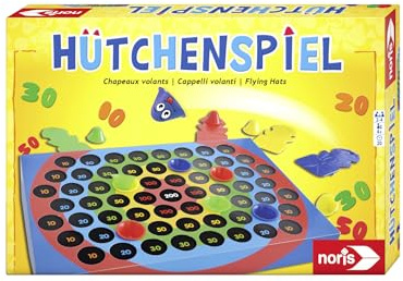 noris Hütchenspiel - Das lustige Geschicklichkeitsspiel -Mit Vier Katapult Männchen und 12 Hütchen in Vier Farben, ab 4 Jahren