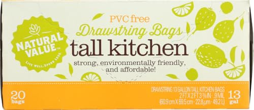 Natural Value Drawstring Tall Kitchen Bags 20 Ct (Pack of 12)