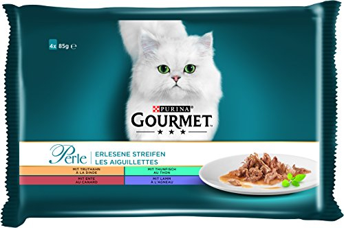 Gourmet Perle Erlesene Streifen Katzenfutter nass, Sorten-Mix, 12er Pack (12 x 4 Beutel à 85g)