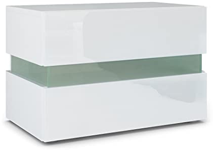 Vladon Nachttisch Flow, Made in Germany, Nachttischschrank mit Schublade Korpus Weiß matt, Fronten Weiß Hochglanz (60 x 45 x 39 cm)