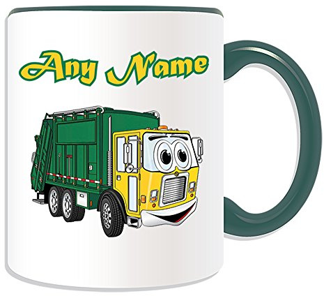 Cadeau personnalisé – Smiley Camion Poubelle Mug (Transport Motif Thème, Options de couleur) – déchets Dustcart Poubelle Trash déchets déchets Recycler Camion van Refusent Collection véhicule Waggon HGV pilote ordures Dusbin Poubelle déchets Recycler recyclage, Céramique, Green