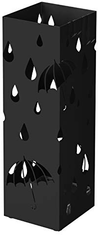 SONGMICS Regenschirmständer aus Metall, quadratischer Schirmständer, Wasserauffangschale herausnehmbar, mit Haken, 15,5 x 15,5 x 49 cm, Schwarz LUC49B