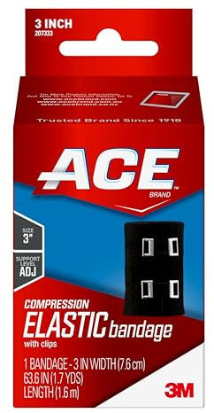 ACE Brand 3 Inch Elastic Bandage with with Clips, Black, Great for Elbow, Ankle, Knee and More, 1 Count