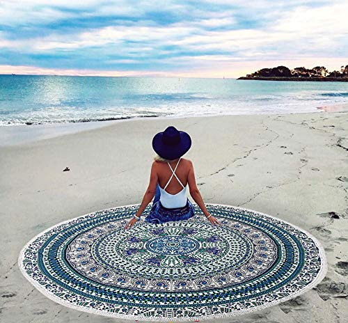 GANESHAM HANDICRAFT Baumwolle Wand hängenden Tapisserie Home Decor Yoga Matte Runde Tapisserie Strand Roundie Beach Throw Beach Dekor Tischdecke (Schwarz)