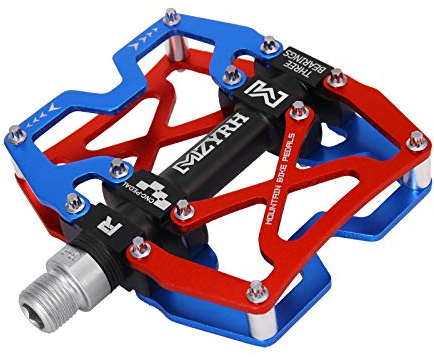MZYRH Mountain Bike Pedals, Ultra Strong Colorful CNC Machined 9/16 Cycling Sealed 3 Bearing Pedals(Blue Red 3 Bearings)