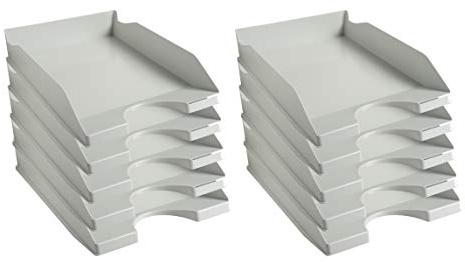 Exacompta 12306D 10er Pack Premium Briefablage Ecotray aus recyceltem Kunststoff DIN A4. Ideale Briefkörbe für Ihre Organisation. Robuste und stapelbare Ablagekörbe Blauer Engel grau
