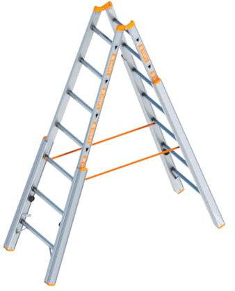 Layher Treppenstehleiter 7 Sprossen / 210 cm Länge Stehleiter Leiter 1061 Treppenleiter Bauleiter verstellbar