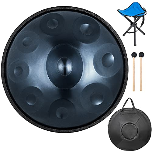 BuoQua Blue Harmonic Handpan Drum Hand Pan in D-Moll 9 Töne 22 Zoll Stahl Handtrommel mit weicher Hand Pan Tasche Hand Pan Hang Drum