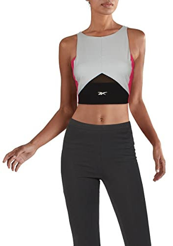 Reebok Training Supply Open Back Crop Top, Cold Grey/Pink, 2XS