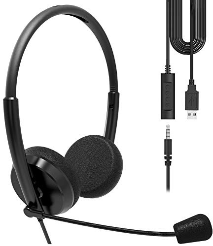 Geekria - Auricolari USB con microfono e opzione mute, con cavo per PC, laptop, tablet, computer con microfono a cancellazione del rumore, comfort giorno per riunioni, call center, scuola (nero)