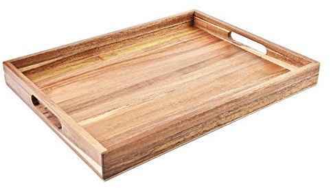 Acacia Wood Serving Tray with Handles (17 Inches) – Decorative Serving Trays Platter for Breakfast in Bed, Lunch, Dinner, Appetizers, Patio, Ottoman, Coffee Table, BBQ, Party –Great for Lap &Couch