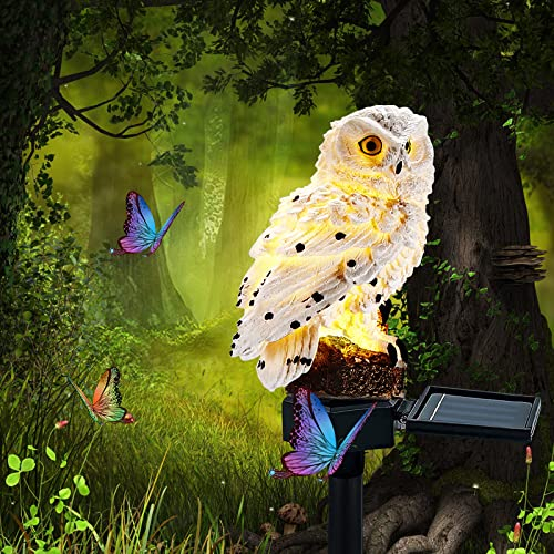 YUNYODA Hibou solaire lumières jardin extérieur - lampe de pelouse hibou LED étanche - lumière créative de paysage de nuit pour patio, cour, décoration de fête