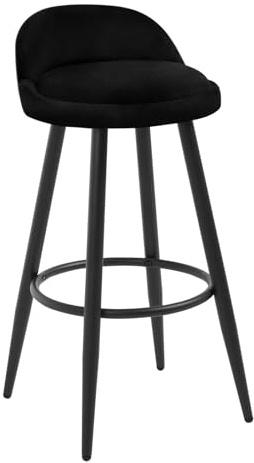 WOLTU Barhocker, Hocker mit Rückenlehne, Samt, Schwarz | Barstuhl, hoher stuhl mit Fußstütze, Küchenhocker für Bar Küche, Theken Bistros, aus Metall