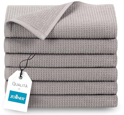 ZOLLNER 6er Set Handtücher in 50x70 cm - langlebige Frottiertücher in grau - mit praktischem Aufhänger - Zeitloses Waffelmuster - waschbar bis 95°C - Baumwolle - Hotelqualität