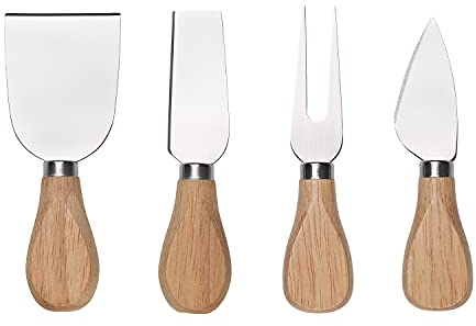 MEETWEE Tala Performance 4 Piece Cheese Knife Set - Wooden Handles & Stainless-Steel Bladed Cheese Knives, for Soft & Hard Cheese Gifts, Cheese Slicer, Cutter, Shaver & Fork