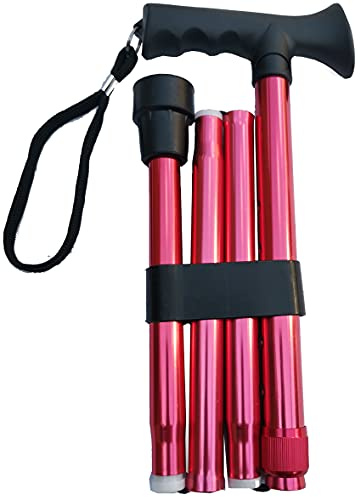 Deluxe Gehstock, zusammenklappbar, verstellbar, Aluminium, metallisch, kompakt, für Herren, Damen und Damen, mit weichem Gel-Griff, 85,1 cm – 95,2 cm