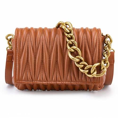 Montana West Kette Umhängetasche für Frauen gesteppte Clutch Geldbörsen und Handtaschen Chunky Chain Purse 060, 060 Braun, Medium