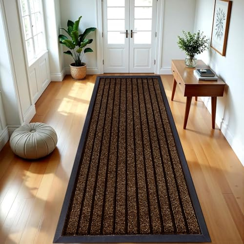 B&B Rubber Door Mats Outdoor Heavy Duty Waterproof Pvc Backing Non Slip Muddy Paws Dirt Grabber Barrier Washable Door Mat For Front Entrance Welcome Matt (80 x 150 cm - Runner Rug, Brown)