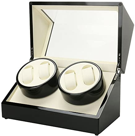 WindWilder Uhrenbeweger Box für Automatikuhren Uhren Watch Winder Box Uhrenkasten für 4 + 0 Uhren Automatik Uhrenbeweger mit Leisem Motor Delux Geschenk Automatischer Uhrenwender Uhr Display Box