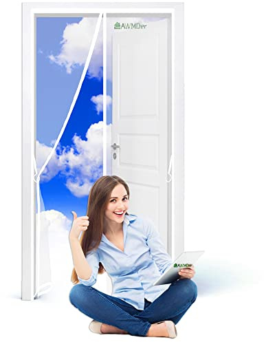 Rideau Porte 90 x 240 cm Anti Store Moustiquaire Moustiquaire sur Mesure de Porte Fermeture Automatique pour d Entrée Intérieur/Patio Blanc
