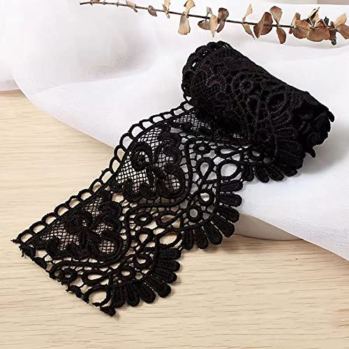3 Yard 10cm Breite Milchseide Vintage Spitzenborte Spitzenband Spitzenbordüre Stickerei Dekoband Zierband Spitze Blumenband Borte für Nähen Handwerk Dessous Hochzeitskleid Hochzeit Haus Deko,Schwarz