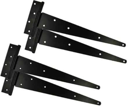 Haven Heritage Heavy Duty Wood Shed & Gate Hinges - T Strap 16 BLACK Tee Hinge Set - 2 Pairs