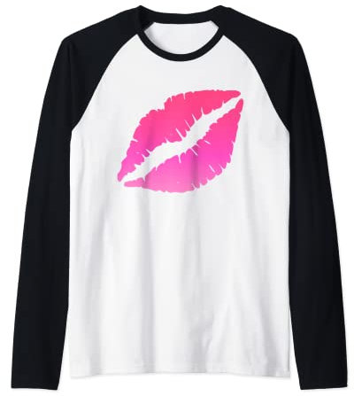 Hot Pink Lips Lippenstift Kiss 80er Jahre Kostüm Retro Band T-Shirt Raglan
