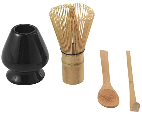 Skyverty Matcha - de batidores de té verde - batidor + cuchara medidora + cuchara de té + soporte para batir negro
