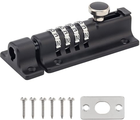 HOJLKLD Combination Locking Bolt, 4 Digit Combination Door Security Slide Latch Lock Heavy Duty Zinc Alloy Slide Bolt Lock for Shed Gate Fences Basement (1, Black)