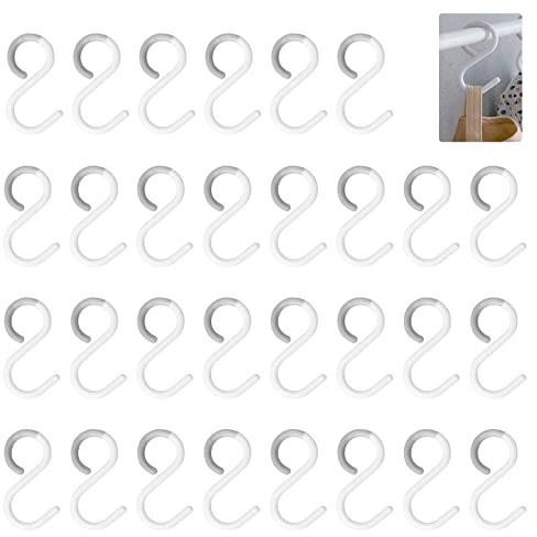 UFURMATE Ganchos multiusos, 30 ganchos en S de plástico para colgar toallas anticaídas, ropa, ganchos para colgar utensilios de cocina, ganchos para baño, cocina, armario (blanco)