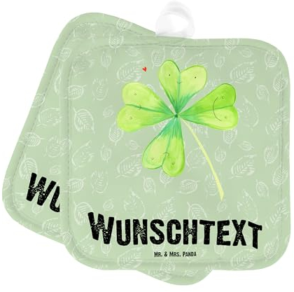 Mr. & Mrs. Panda Personalisierte Topflappen Blume Kleeblatt - Geschenke, Glücksbringer, Topfuntersetzer, Garten, Personalisierter Ofenhandschuh, mit Namen, Namensaufdruck, Motivation, Personalisiert