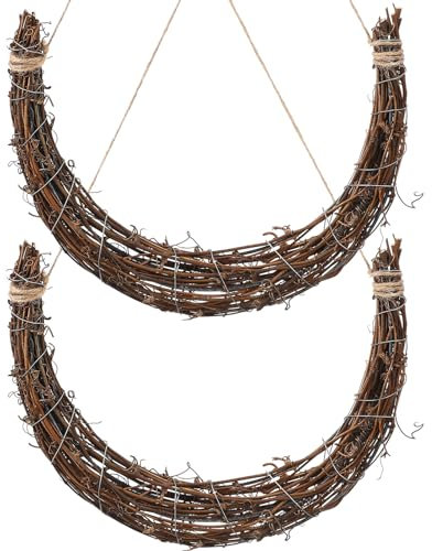 Garneck 2pcs Moon Shape Wicker Wreath 25cm Grapevine Wreath Rings DIY Rattan Vine Branch for Craft Decorative Willow Wreath for Home Wedding Holiday Party