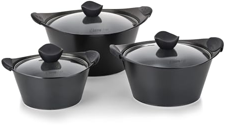 CosyChef Gaia 3er KochTopf Set, 20-24-28 cm, 6-teiliges Kochtopfset mit Glasdeckel und Antihaftbeschichtung - Geeignet für alle Herdarten, auch Induktion - PFOA-frei