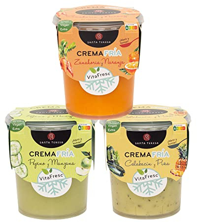 Santa Teresa - Pack de 3 Cremas Frías: Calabacín y Piña + Zanahoria y Naranja + Pepino y Manzana. 1.200ml
