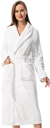 vislivin Peignoir de Bain Femme Velours Peignoirs Long Polaire Peignoir Hiver Robe Blanc M