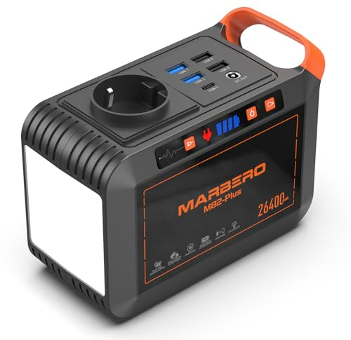 MARBERO 98Wh Centrale Elettrica Portatile 26400mAh Campeggio Generatore di Corrente Power Bank con Presa CA 120W Max 220V CA, CC, USB QC3.0, Torcia LED per CPAP Casa Campeggio Emergenza Backup