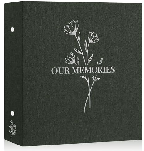 Lanpn Lino Album de Fotos 10x15 600, OUR MEMORIES Tapa Dura Grande Album para Photos Bolsillos Verticales Horizontal Verde