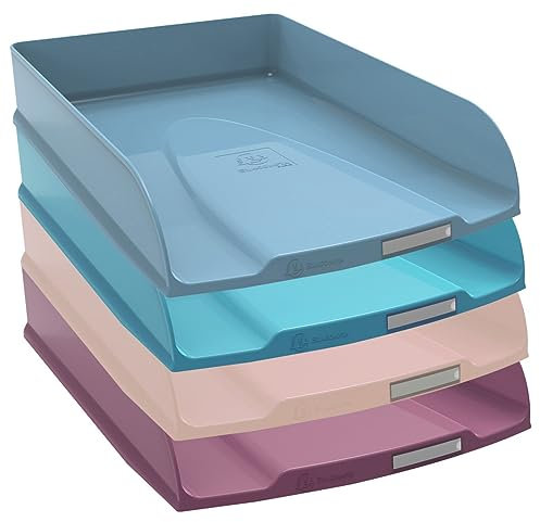 Exacompta 111606SETD 4er Pack Briefablage Combo STYLI Skandi aus Recycling-Kunststoff DIN A4+. Ideale Briefkörbe für Ihre Organisation. Stapelbare Ablagekörbe Blauer Engel farbig sortiert