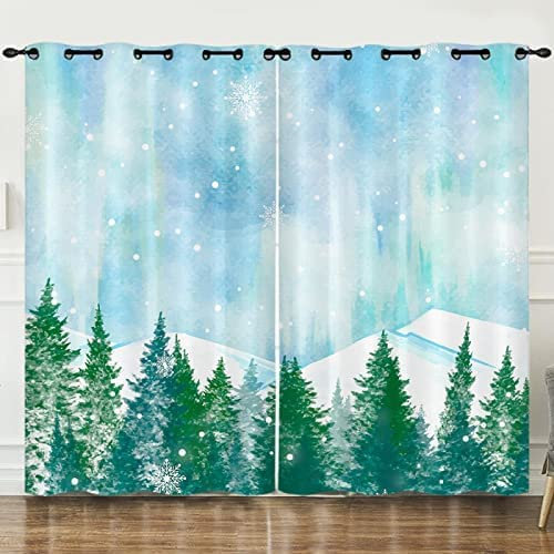 Vorhang, Kinderzimmer, 3D Blauer Schneeberg-Dschungel 183 (B) X 214 (H) cm Kindervorhänge Mit Ösen, Polyestervorhänge, Wärmeschutzvorhang, Blickdichter Vorhang Mit Ösen, Kindervorhänge Für Wohnzimmer
