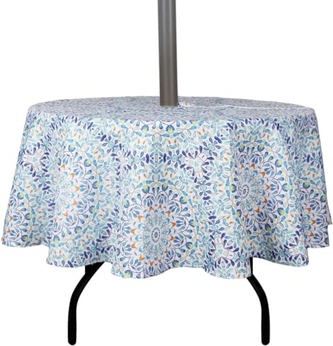 EHouseHome - Tovaglia rotonda da 178 cm per esterni e interni, con foro per ombrellone e cerniera, impermeabile, per tavolo circolare per giardino/barbecue/picnic
