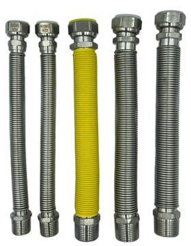 Kit per installazione caldaia tubi flessibili estensibili acciaio inox 220-420mm completo di n°1 pz 3/4 mf gas n°2pz 1/2 mf acqua n°2pz 3/4mf acqua corredato di guarnizioni