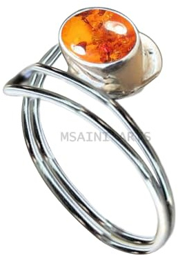 Solid 925 Sterling Silver Ring for Women & Men, Amber Ring Gemstone Unique Handcrafted Ring (US Size 8)