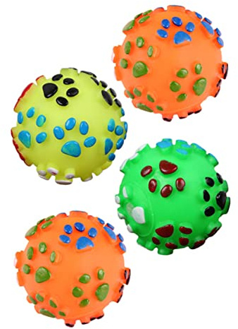 Didiseaon Lot de 4 Balles en Vinyle Résistantes à l'usure Empreinte pour Chien, Jouet à Mâcher Interactif pour Chien Actif et Intelligent, pour Jeu Quotidien Couleur Aléatoire