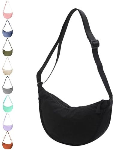 JENCVNL Damen Halbmond Tasche Nylon Crossbody Bag Damen Crossbody Moon Bag Crossbody Bag Halbmond Schultertasche mit verstellbarer Schultergurt