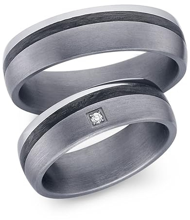 123traumringe Eheringe Set in Tantal & Carbon I Partnerringe mit Brilliant & Etui I Gravierbare Eheringe mit Ringgröße 50-70I Edle Verlobungsringe in 6 mm Breite & 1,9 mm Stärke I P4A