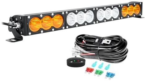 Willpower 22 Zoll 120W Led Arbeitsscheinwerfer Bar 12V 24V Led Scheinwerfer IP67 Led Bar für Offroad Auto Traktor LKW Zusatzscheinwerfer Rückfahrscheinwerfer Lightbar, mit Kabelbaum, Weiß & Bernstein