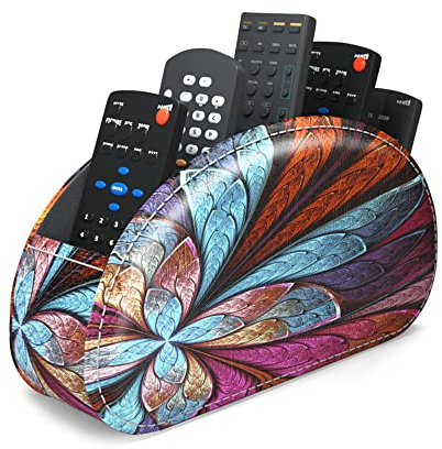 Czzmy Halter für Fernbedienung mit 5 Fächern,PU-Leder Große Halterung für TV, DVD,Fernbedienung Aufbewahrung für Stifte, Handy(1-Fraktalblüte)