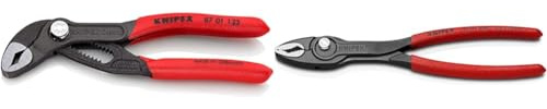 Knipex Cobra High-Tech Water Pump Pliers Grey atramentized, with Non-Slip Plastic Coating 125 mm & TwinGrip Slip Joint Pliers Black atramentized, with Non-Slip Plastic Coating 200 mm