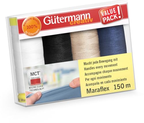Gütermann Creativ Maraflex Set di Fili per Cucire Elastico ad Alta Estensibilità - Filo Multicolore per Scollo e Cuciture, Variazione Colore 1, 4 x 150m - 1 Set